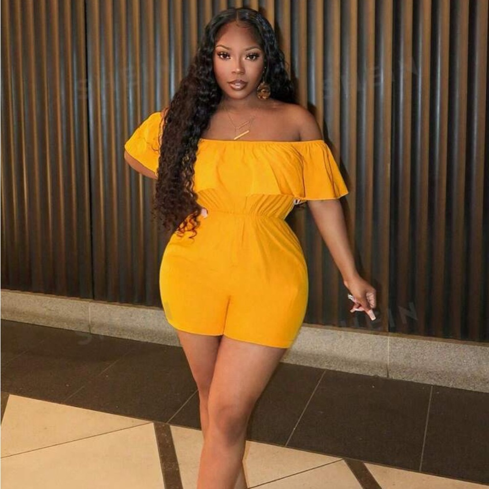 SHEIN Slayr Off-The-Shoulder Orange Women Jumpsuit With Ruffle Trim For Vacation
